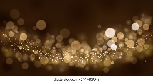 Abstract background in brown tones with many shiny sparkles, some of which are in focus and others are blurred, creating a captivating bokeh effect.