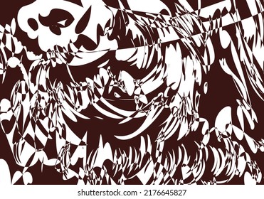 Fondo abstracto de los puntos marrones y blancos y formas geométricas. Composición en forma de patrón arbitrario caótico. Ilustración vectorial, eps 10.