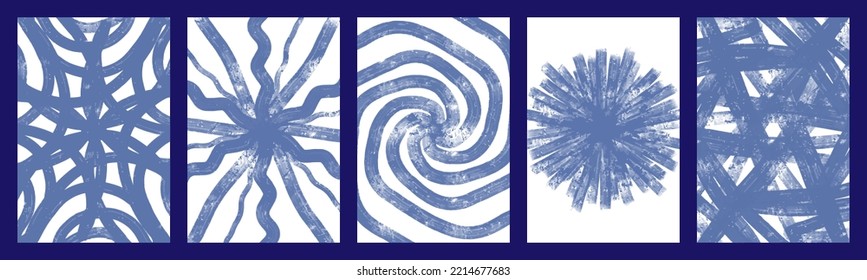 Abstract background with brush imitation. Background for text, design, creativity. Template of 5 illustrations in blue tones.