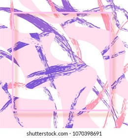 Abstract background with brush lines decoration. Square cover for graphic design. Vector illustration.