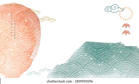 Abstract background with brush stroke pattern vector. Japanese wave pattern and icon in Asian style.