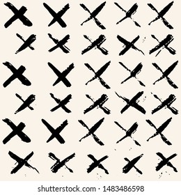 Abstract background with brush strokes. Monochrome hand drawn print. Hipster texture with crosses or pluses. Trendy graphic design. Vector seamless pattern