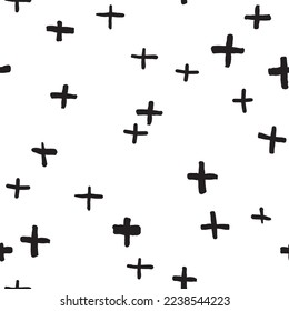 Abstract background with brush strokes. Monochrome hand drawn print. Hipster monochrome texture with crosses or pluses.