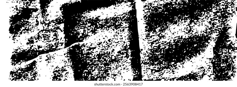 Abstract background with brush strokes and rough paint lines. Geometric black and white pattern with vintage effect. Flat vector illustration isolated
