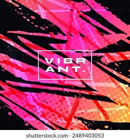 Abstract Background with Brush Texture in Pink and Orange Gradient Colors with Halftone Effect. Vibrant Grunge Background for Sports or Event Design