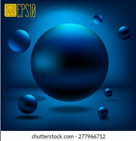 Abstract background brushed metal sphere in a blue back lit and the air
