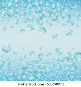 Abstract background with bubbles of the water. Underwater effervescent sparkling oxygen bubbles in water. Iridescent soap bubbles with reflex and reflection, realistic vector 10 eps. 