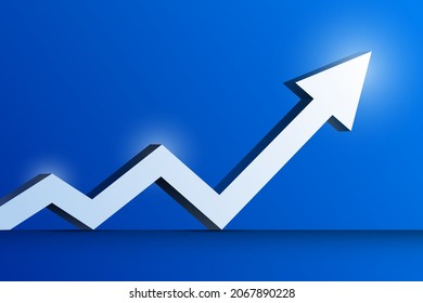 abstract background business growth, financial graph with arrows up trend line and stock market bar chart on blue background.