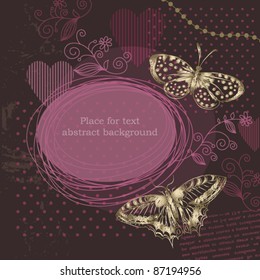 Abstract background with butterflies and floral elements, place for text