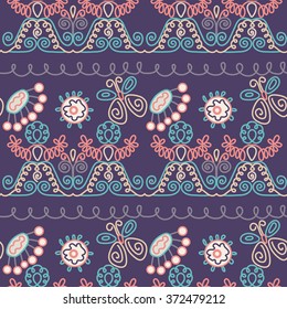 Abstract background with butterflies. Seamless vector background with flowers.