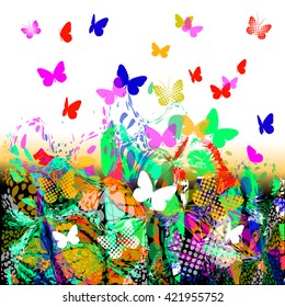 Abstract background with butterflies. Vector