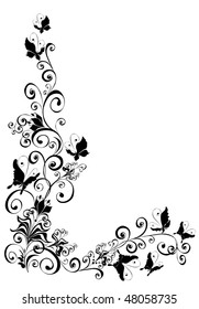 Abstract background with butterfly and floral ornament, vector