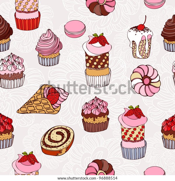 Abstract Background Cakes Seamless Pattern Vintage Stock Vector ...