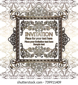 Abstract background with calligraphic luxury gold flourishes and vintage frame, victorian banner,wallpaper ornaments, invitation card, baroque style booklet, fashion pattern, template for design