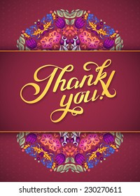 Abstract Background with Calligraphy Quote "Thank You", vector design. Floral  Background