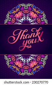 Abstract Background with Calligraphy Quote "Thank You", vector design. Floral  Background