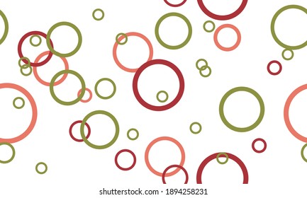Abstract background. Calm, muted colors in pink red and green. Ring elements inspired by soap bubble. For print, fabric, packaging design, invite. Vector illustration.