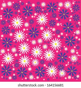 Abstract background with camomiles and cornflowers on the pink phone