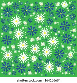Abstract background with camomiles and cornflowers on the green phone