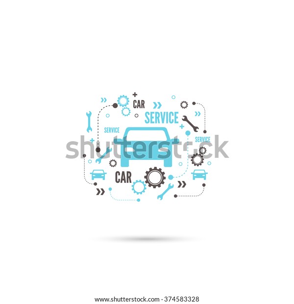 Abstract background with a car, keys, gears.\
Service and repair