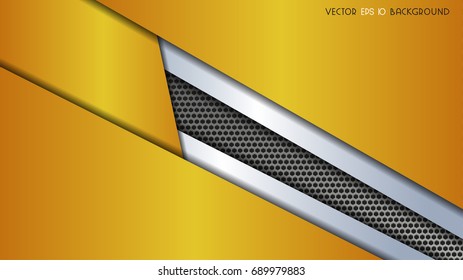 Abstract background with carbon and metal silver materials, yellow gold vector illustration.