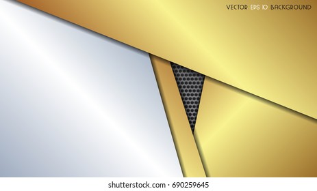 Abstract background with carbon and metal silver materials, yellow gold vector illustration.