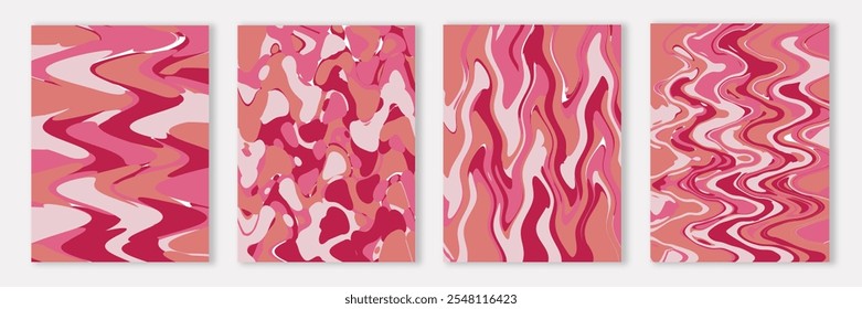 Abstrakter Hintergrund-Kartensatz. Rosa rotes Design-Paket. Vektorgrafik für Banner, Poster.	