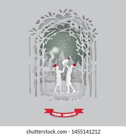 Abstract background card template,Merry Christmas concept with
Happy family in winter season, Paper art and Illustration style.
