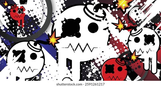 Abstract background with cartoon bomb object, graffiti, livery, eps 10, editable.