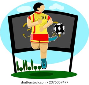 Abstract background cartoon character of football player with ball