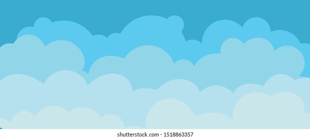 Abstract background with cartoon clouds. Blue sky poster. Cloudscape backdrop