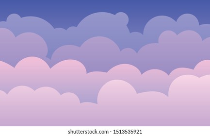 Abstract background with cartoon clouds. Pink sky poster. Cloudscape backdrop