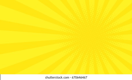 Abstract background with cartoon rays of yellow color. Template for your projects. The cartoon sun. Halftone effect. Flat style. Vector illustration