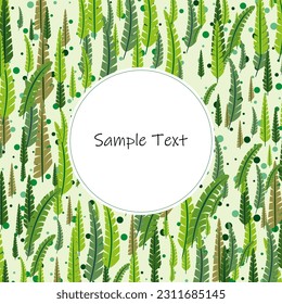 Abstract background in cartoon style, decorative palm leaves, frame
