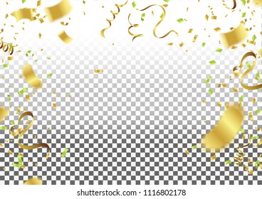 Abstract background celebration gold confetti. vector background defocused golden confetti, glitters Isolated on a transparent