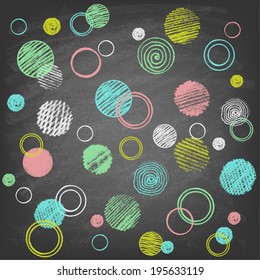 Abstract background with chalk on blackboard. Vector illustration. Hand drawn circles. 