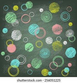 Abstract background with chalk on blackboard. Vector illustration. Hand drawn circles.