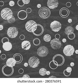 Abstract background with chalk on blackboard. Vector illustration. Hand drawn circles. Seamless pattern.