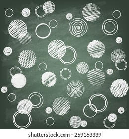 Abstract background with chalk  on the green blackboard. Vector illustration. Hand drawn circles.