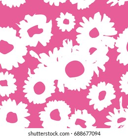 Abstract background with chamomile Pink-white pattern with daisies. Millefleurs liberty style. Ditsy floral pattern for printing on fabric,  women's clothes Seamless vector illustration