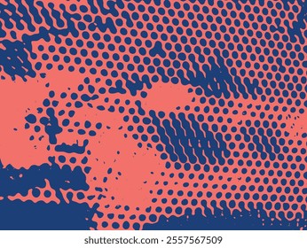 Abstract background with chaotic and dynamic dotted pattern and perforated circles. Vector format for creating banners, posters, social media graphics and marketing materials. Isolated color.