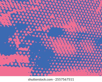 Abstract background with chaotic and dynamic dotted pattern and perforated circles. Vector format for creating banners, posters, social media graphics and marketing materials. Isolated color.