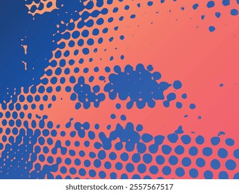 Abstract background with chaotic and dynamic dotted pattern and perforated circles. Vector format for creating banners, posters, social media graphics and marketing materials. Isolated color.