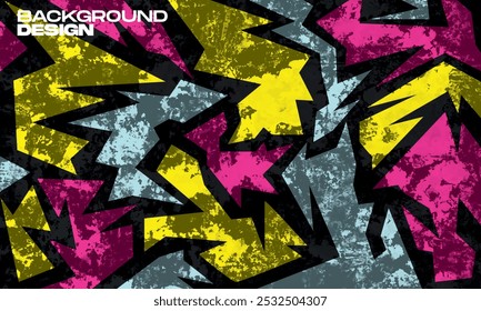 Fundo abstrato com um padrão caótico de formas angulares em tons de amarelo, rosa e cinza. O fundo tem um fundo grunge banner poster cartão papel de parede site cabeçalho design.