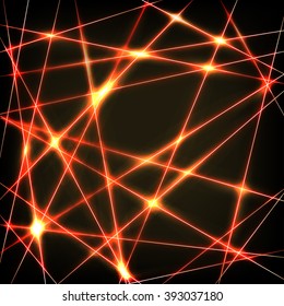 Abstract background with chaotic red neon laser thin lines