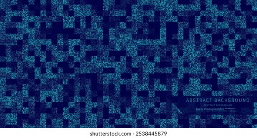 Abstract background chaotic size blue pixels. Rectangle shape point mosaic gradient with noise design. Vector Illustration.