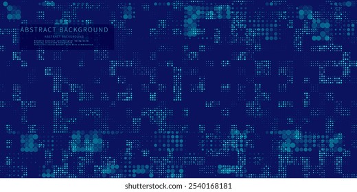 Abstract background chaotic size blue pixels. Shape point mosaic gradient color with noise design. Vector Illustration.