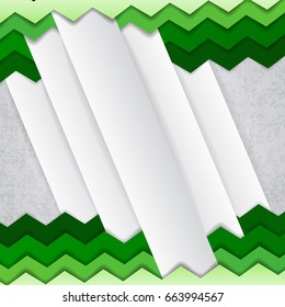 Abstract background with chaotic waves and zigzags the different shades of green and white in the middle vector illustration