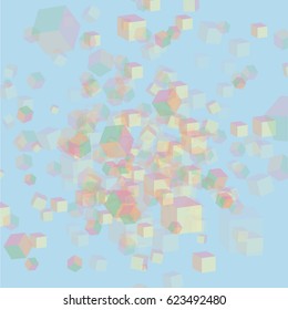 Abstract Background With Chaotically Scattered Cubes. Bright Modern Geometric Backdrop