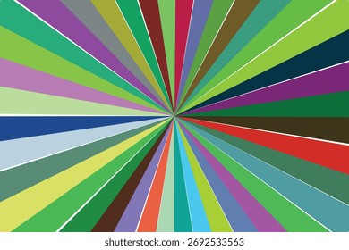 Un fondo abstracto caracterizado por un estallido radial de rayas con un tono verde dominante. Entre los diversos tonos de verde se intercalan acentos de rojo, azul y púrpura.